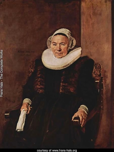 Portrait of a seated woman with white gloves in her right hand