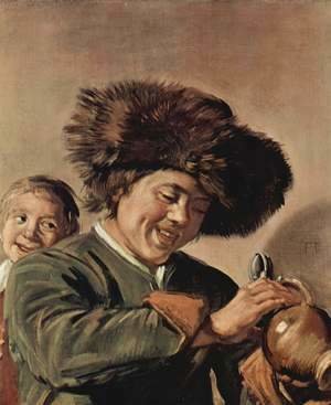 Frans Hals - Two smiling young men, with a beer mug