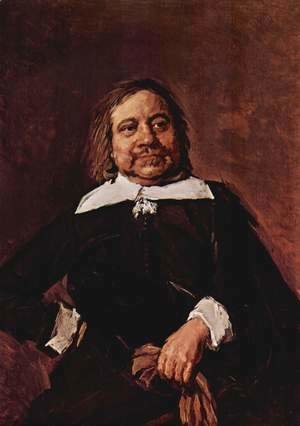 Frans Hals - Portrait of a man with a pointed collar, hips propped right hand and gloves in his left hand