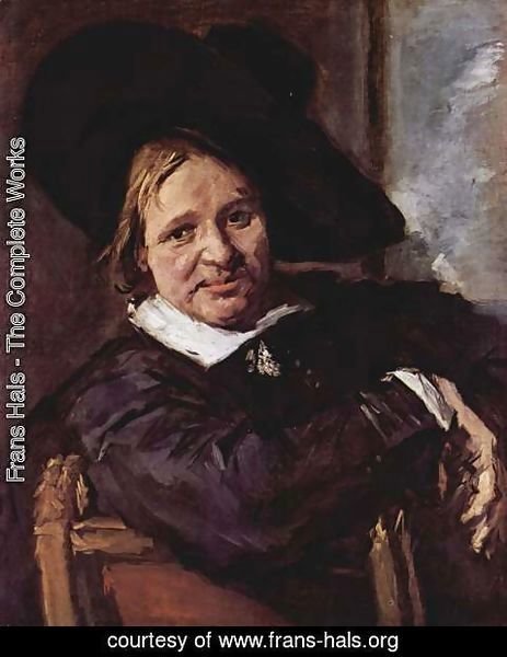Frans Hals - Portrait of a seated man with slanted hat, his right arm on the chair