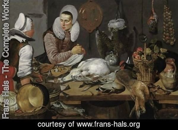 Frans Hals - A Kitchen Interior with a Maid and a Lady Preparing Game