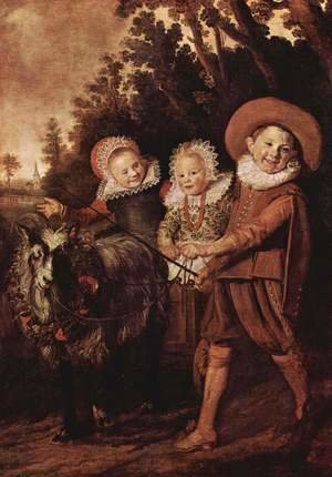 Three Children with a Goat Cart  1620